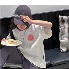 女童恤纯棉短袖百搭可爱笑脸童装2025新款夏季儿童打底衫洋气潮
