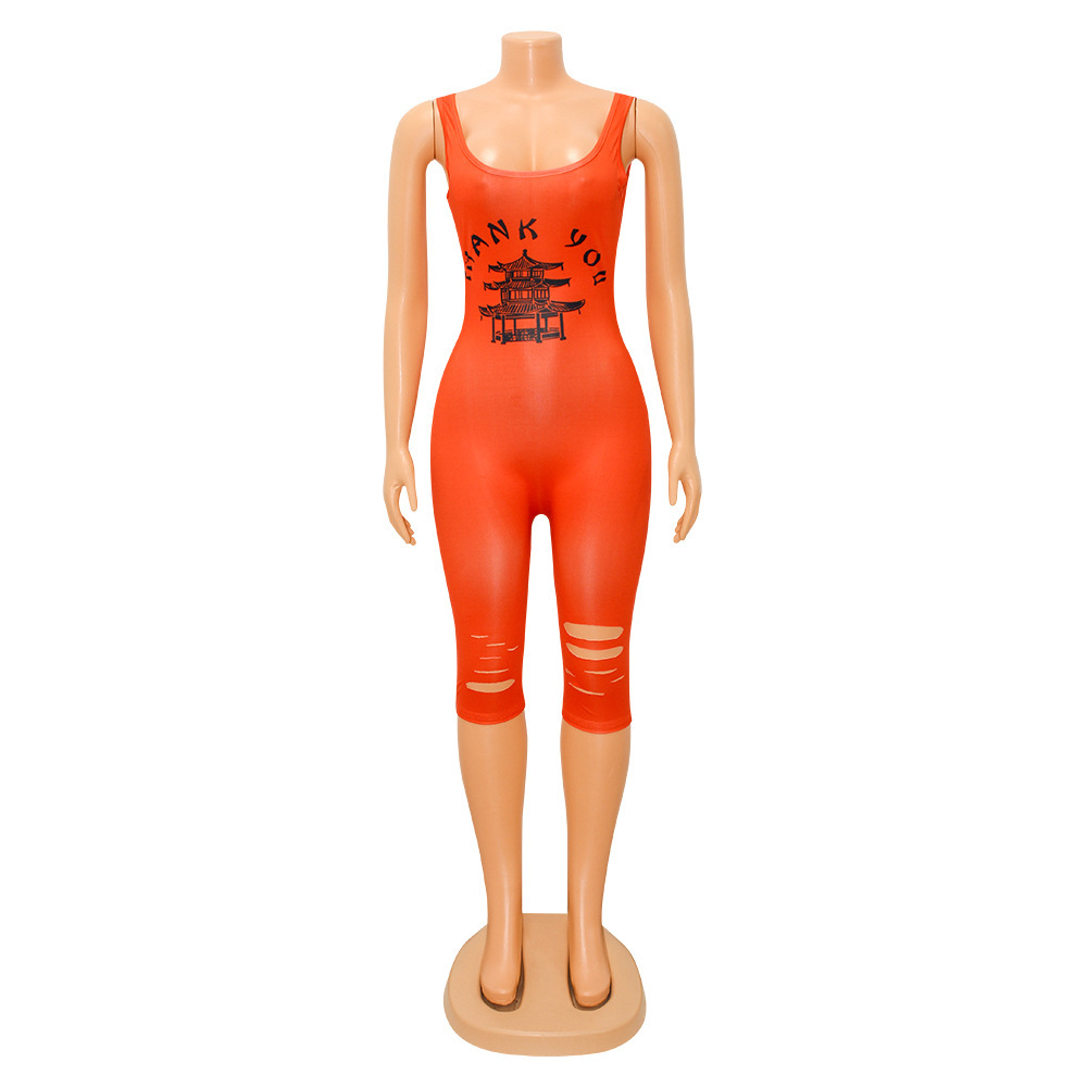Women's sportswear printed hollow-cut romper_voghion.com