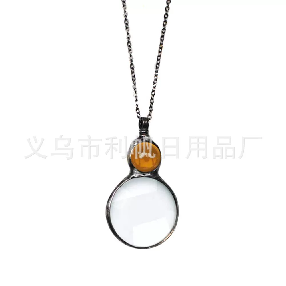 Pendant (Grands) Loupe Necklace, Magnifying Glass Pendant, Imitation Gold, 8.5×4.5 cm, 80 cm Chain