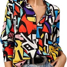 2023亚马逊跨境欧美时尚女式时尚,休闲长袖系扣衬衫上衣........