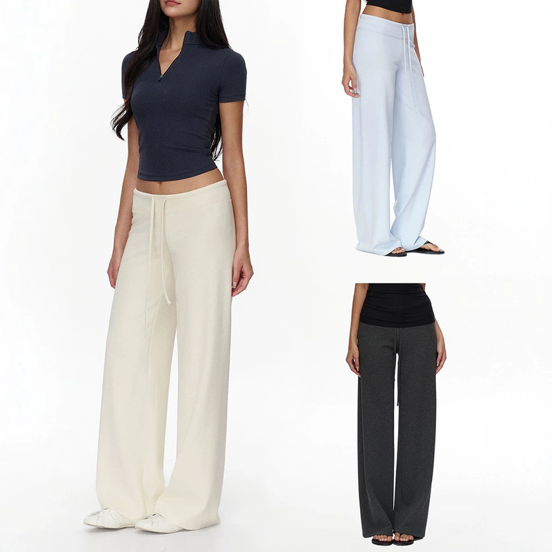 In-Stock American Retro Low-Waist Air Pants Casual Sweatpants Trendy Loose Straight Elastic Slimming Simple Long Pants for Women