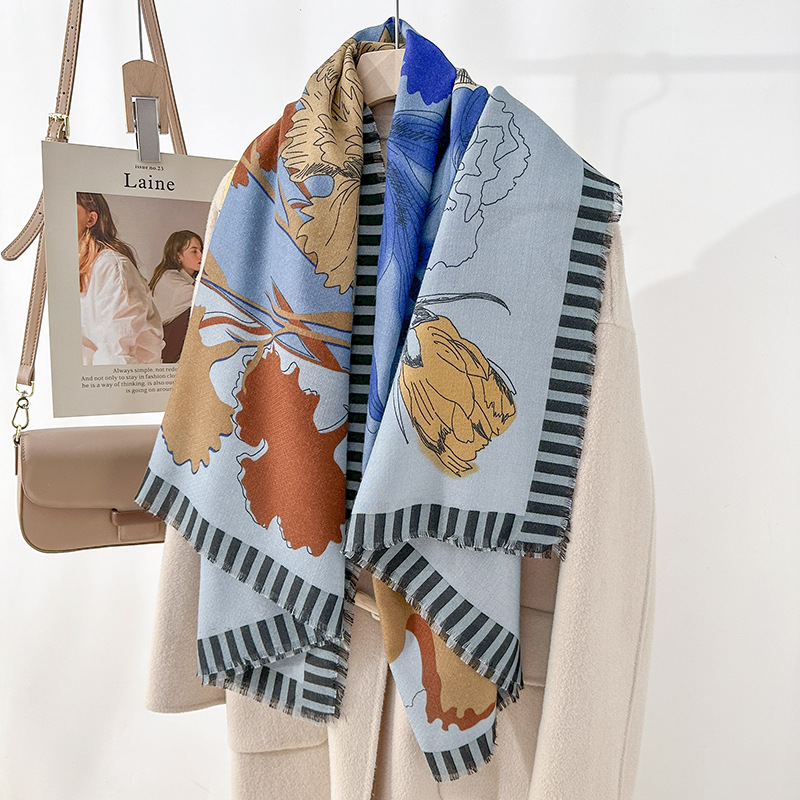 Europa y América tendencia transfronteriza red roja impresión floral de plantas toallas grandes nichos coreanos bufandas de seda delgadas