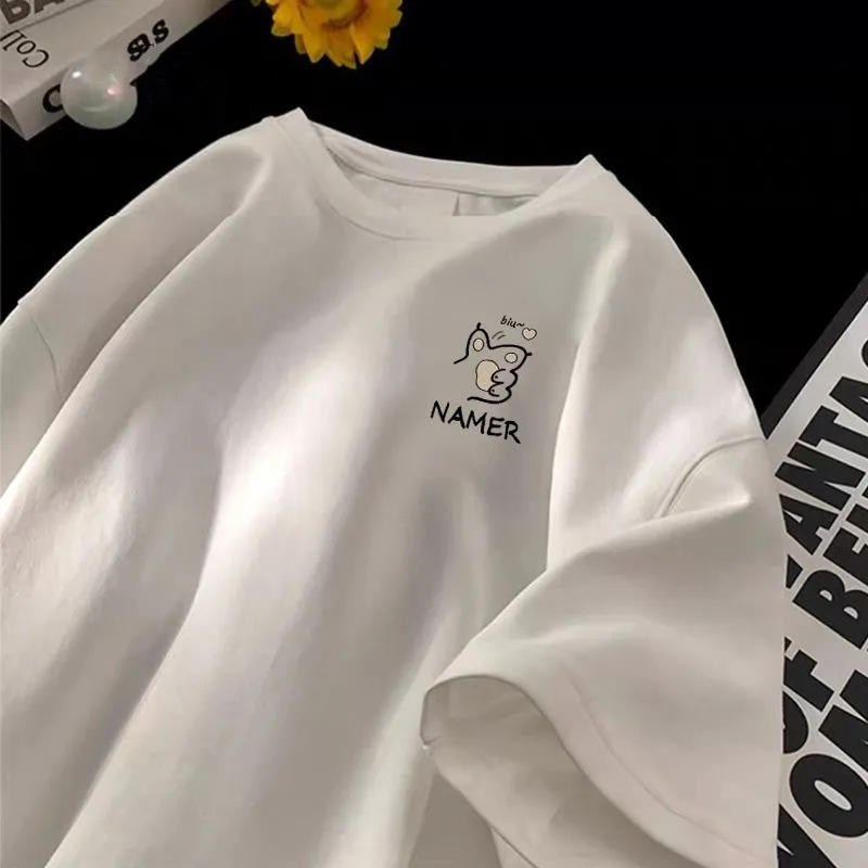 100 Cotton Short-sleeved T-shirt Women's Fashionable Brand Top Clothes Ins Hong Kong Style Half-sleeved Couple's All-match T-shirt for Men 3