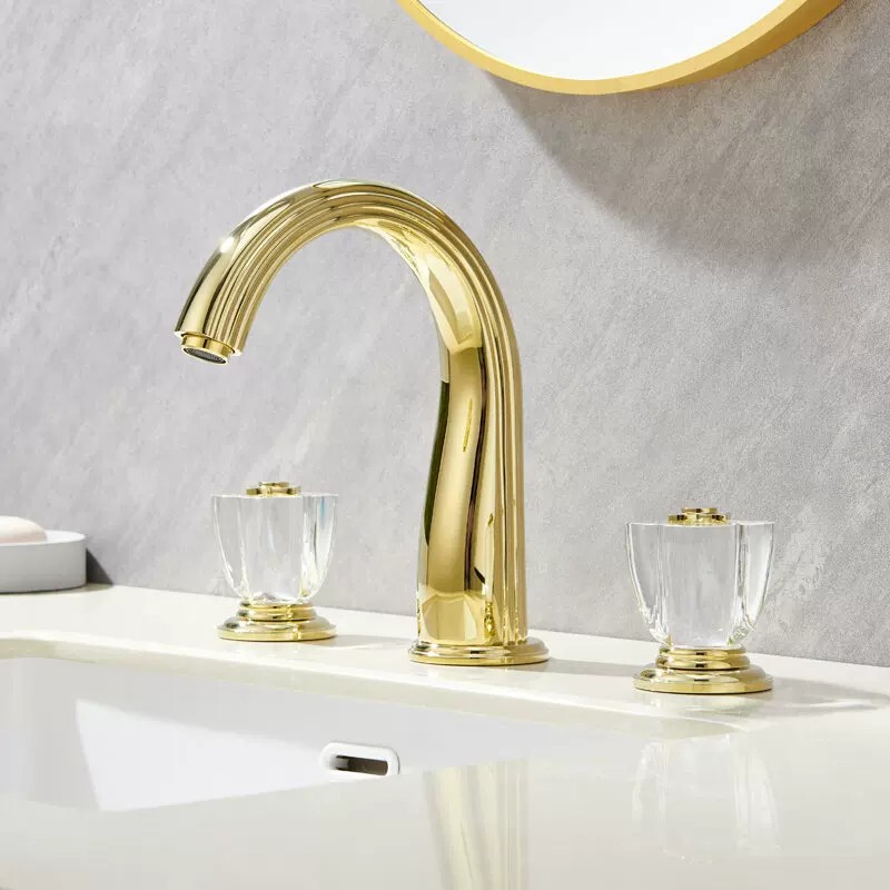 Transparent Crystal Glass Handle Creative Bathroom Basin All-Copper Light Luxury High-End Brushed Gold Household Anti-Splash Faucet Transparent Crystal Glass Handle Creative Bathroom Basin All-Copper Light Luxury High-End Brushed Gold Household Anti-Splash Faucet