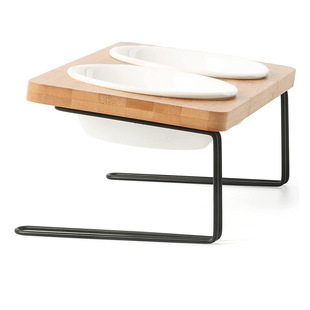 in stock Wooden Cat Bowl Rack Elevated Rack Cat Ceramic Bowl Removable Floor Rack Tilt Feeding Food Feeding Plate