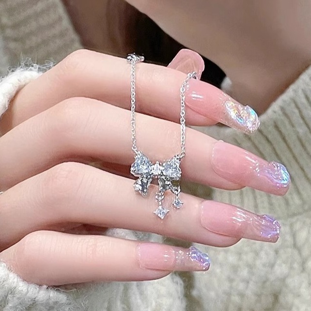 小紅書同款蝴蝶結星光項鍊女晝夜項鍊輕奢小眾設計高級感星星頸鏈