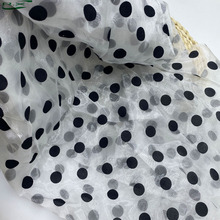 黑白波点植绒超轻薄涤纶欧根纱面料 春夏女装连衣裙 丝巾透感布料