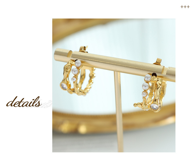 Fashion Geometric Brass Plating Artificial Pearls Zircon Earrings 1 Pair