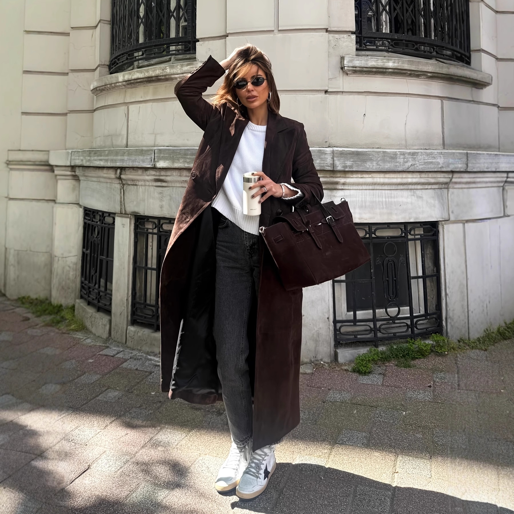 跨境热销麂皮绒外套女长款风衣时尚女装美式复古美拉德咖色夹克