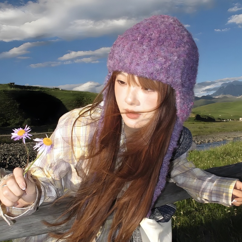 川西旅游拍照针织包头帽女春秋冬保暖帽子显脸小毛线帽护耳雷锋帽|undefined