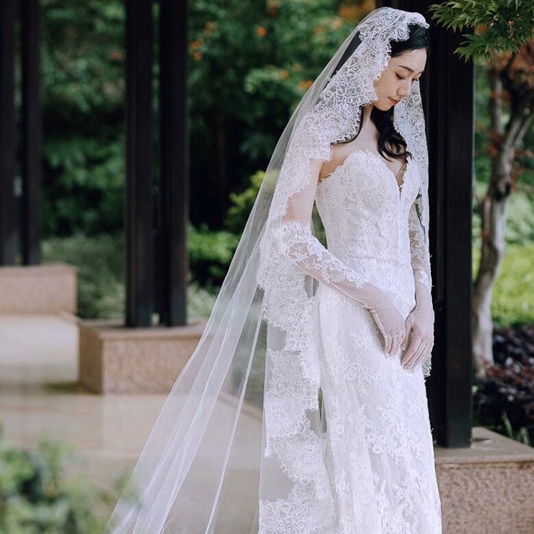 3米长睫毛蕾丝新娘结婚拖尾|undefined