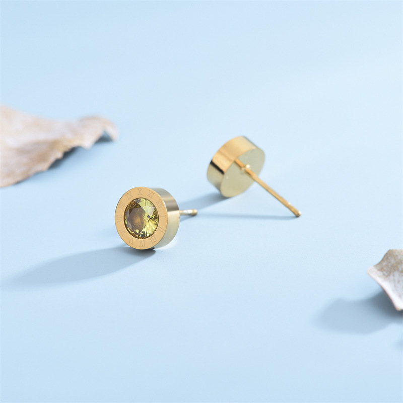 Fashion Geometric Titanium Steel Plating Zircon Ear Studs 1 Pair