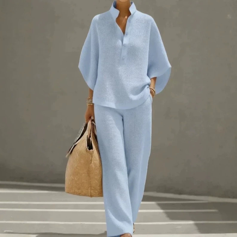 New Women's Shirt Set 2026 Casual Urban Set Waffle Pattern Cross-Border European and American Independent Site