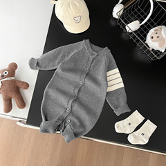 Ins春秋タイプの乳幼児用カジュアル三条棒ニット毛糸ワンピース