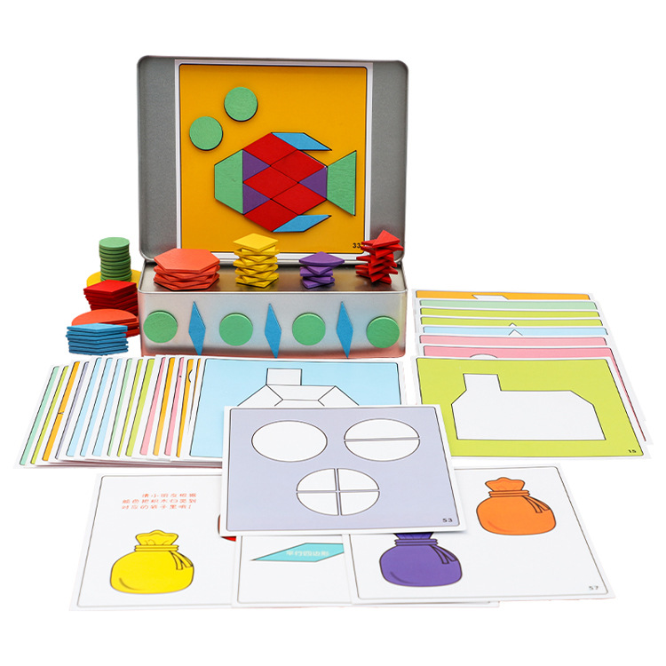 Creativa caja de hierro magnético rompecabezas de madera infantil rompecabezas educativo forma geométrica juego rompecabezas