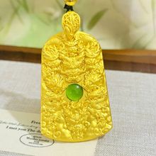 沙金金店同款绿猫眼龙牌男士霸气吊牌挂坠仿真金久不掉色首饰批发