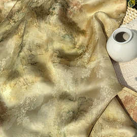 松溪泛舟 人丝提花香云纱国风面料 旗袍马甲茶服汉服等新中式布料