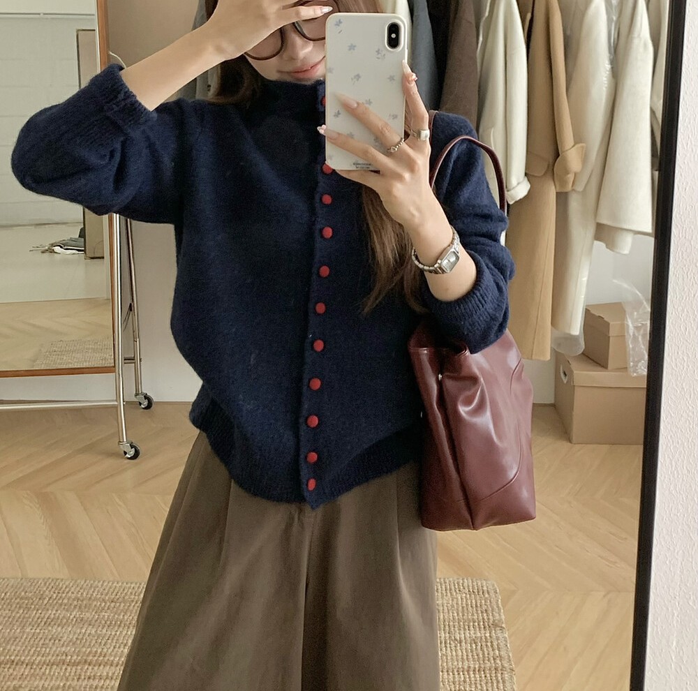 Casual Turtleneck Bag Buckle Sweater Cardigan Women'S Autumn And Winter New Lazy Wind Knitted Outer Women'S 24 Undefined