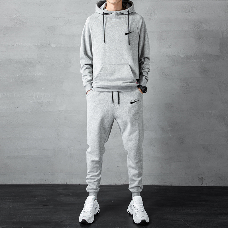 New Spring and Autumn Casual Sports Suit for Young Men, Pullover Sweatshirt, Autumn Round Neck Running Sports Suit, Two-Piece Set