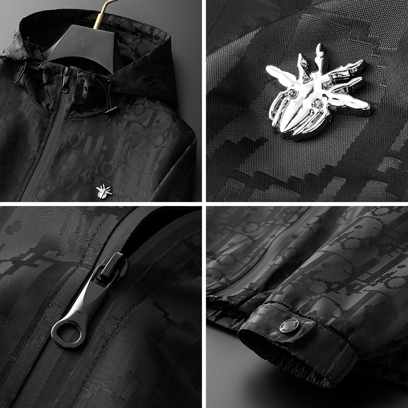 European Station High-end Fashion Brand Jacquard Hooded Casual Men's Jacket 2024 Autumn New Ruffian Handsome Dark Pattern Jacket for Men