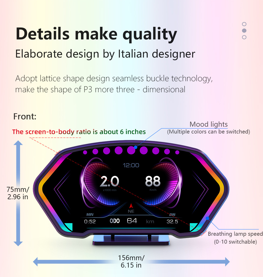 HUD car head-up display multi-functional vehicle-mounted LCD inclinometer high-definition speed fuel consumption OBD+GPS instrument