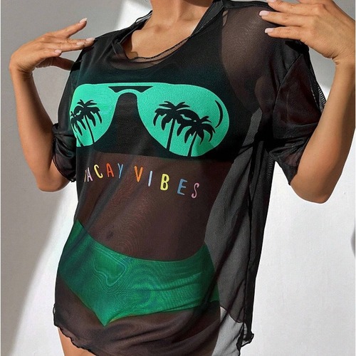 2024 European and American Style New Three-Piece Printed Swimsuit for Women: High-Waisted Fixed-Board Cross-Border Bikini Set with Cover-Up