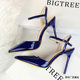 Spring 2024 New Pointed Shoes Patent Leather Metallic Sandals Stiletto Heel High Heels All-match One-line Buckle Baotou Single Cuiwei