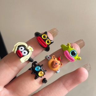 Cute ugly cartoon oil-dropping ring personality sausage mouth funny little monster ring student couple gift