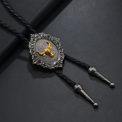 Vintage Western-style Metal Alloy Pendant PU Necklace Sweater Chain Cowboy Polo Collar Men's Shirt Tie
