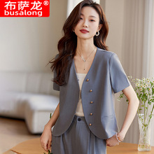 2024新款布萨龙busalong女短袖职业西服西裤正装套装工作服女1303