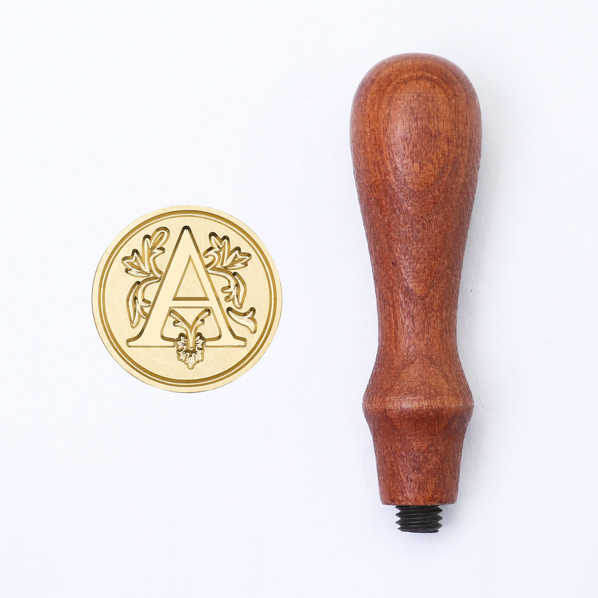 Sello de pintura de fuego retro cabeza de capítulo letra europea sello de un solo capítulo mango de madera cuenta de mano sello de pintura de fuego cabeza de cobre redondo sólido