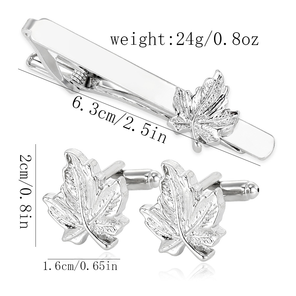 Maple Leaf Cufflinks And Tie Clip Set For Men Silver Business_voghion.com
