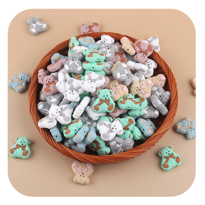 SHIEN nuevo bebé dibujos animados animal osos dientes de goma de molienda joyería creativa DIY accesorios de cadena de tetas