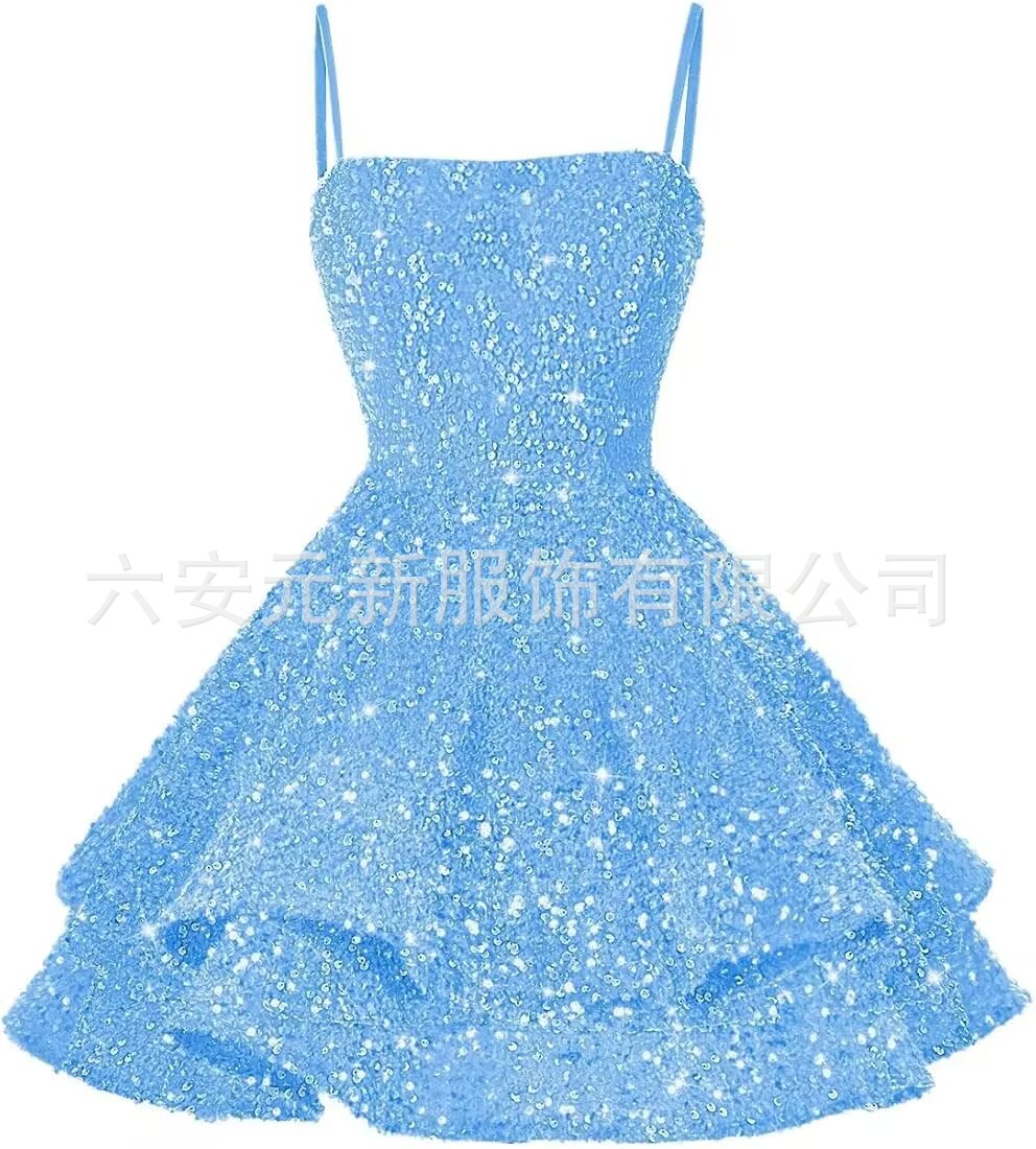 Comercio exterior de Europa y América Amazon nuevo cinturón de sequillas sexy cuello en V corto vestido de baile de fiesta