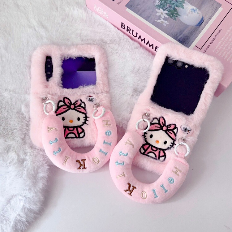 Suitable for Samsung Zflip7 Phone Case, Plush Folding Case, Zflip5/6 Phone Case, Foreign Trade Women's Wrist Strap, Japanese and Korean Style