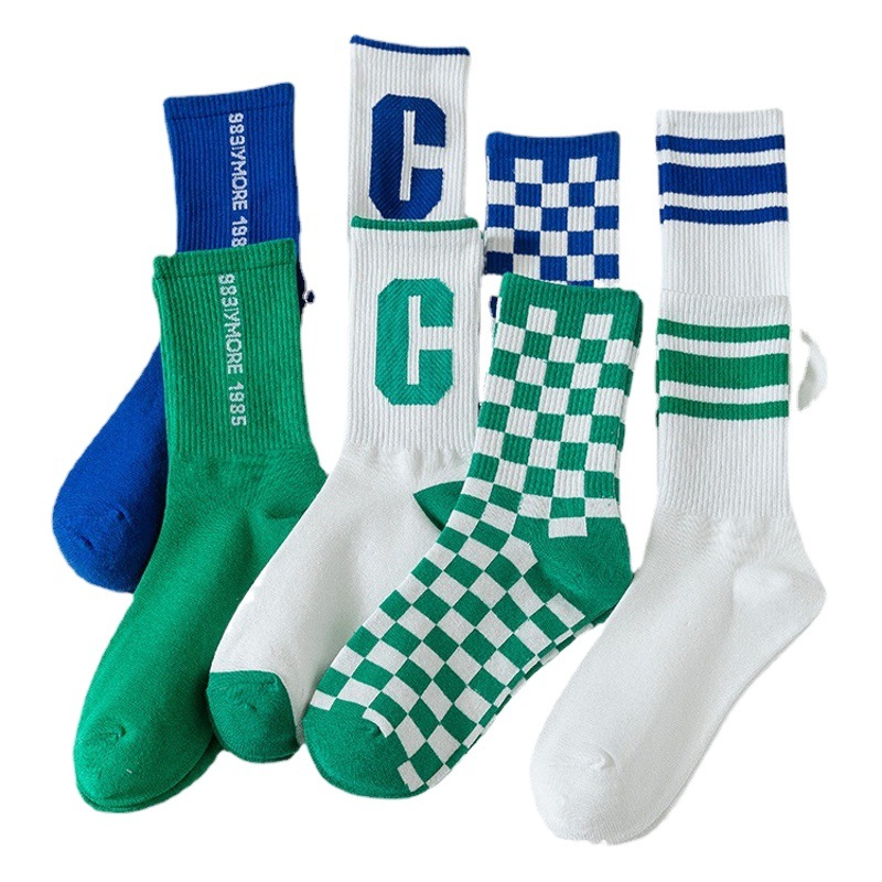 Klein calcetines de moda azul calcetines grandes C Placa de ajedrez estudiante de cuadros ins calcetines de moda a media pierna calcetines largos de otoño e invierno