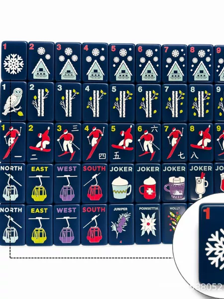 In stock, direct from the manufacturer: American-style mahjong with ski and winter themes, acrylic mahjong set of 160 pieces