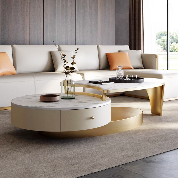Luz de lujo Rock Placa de combinación de mesa de té moderno minimalista sala de estar diseñador de la casa de gama alta Mesa de té TV gabinete con cajón