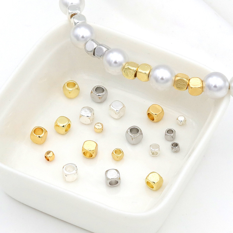 Color-Preserving 18K Gold Square Beads with Cut Corners, Square Silver Spacer Beads, Spacer Pieces, Beaded Bracelet, Necklace, DIY Jewelry Accessories