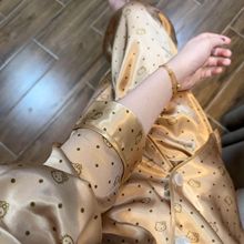 ins韩版卡通波点kt猫睡衣女新款冰丝大码高级仿真丝绸家居服套装