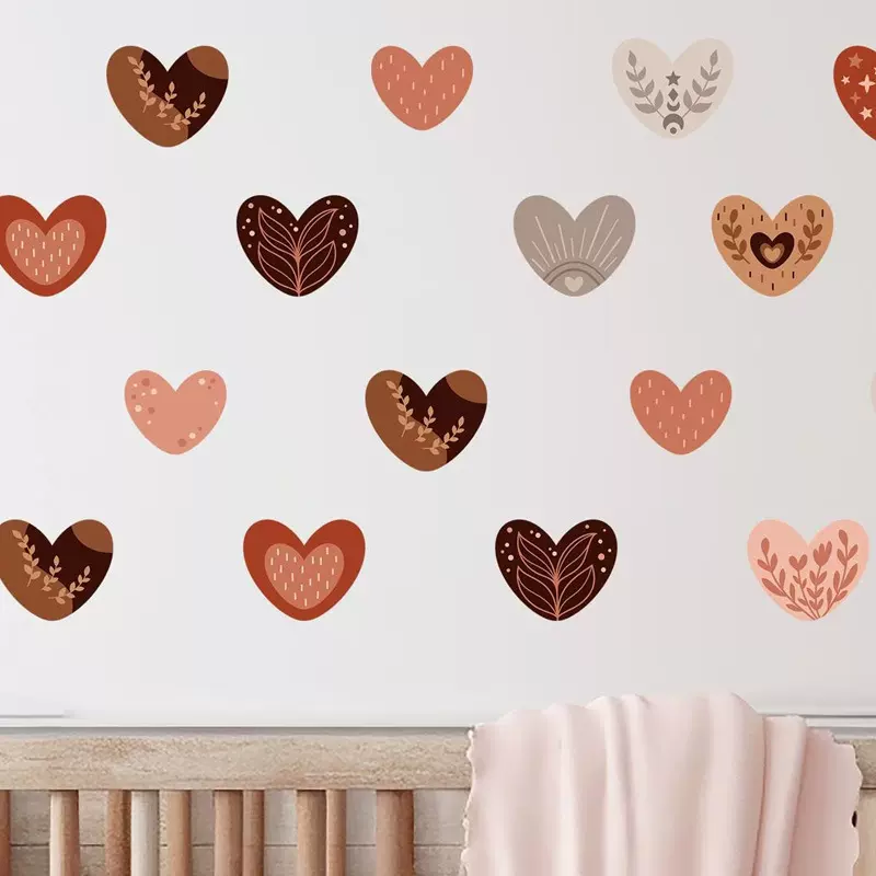 跨境波西米亚风墙面装饰墙贴复古风爱心少女卧室pvc自粘心形贴纸