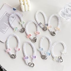 水晶少女雙扣手機手鍊掛繩 炫彩透明珠珠蝴蝶結鏈條 網紅珠串掛件