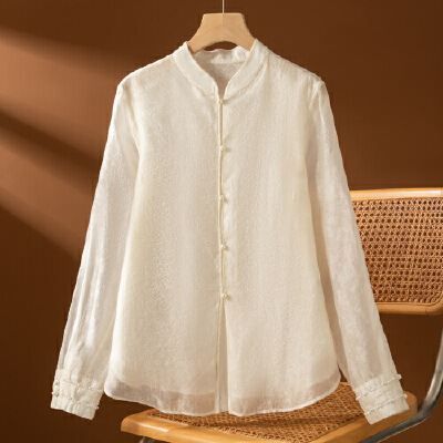 Cross-border qyfs8257 New Chinese Style Age-Reducing Versatile Hollow Out Shirt for Women 2026 Autumn Winter Commuting Casual Long Sleeve Top
