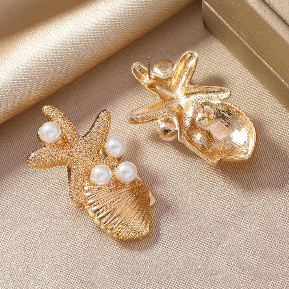 Holiday, Party Occasion 1 Pair Marine Style Starfish Shell Alloy Drop Earrings Ear Studs