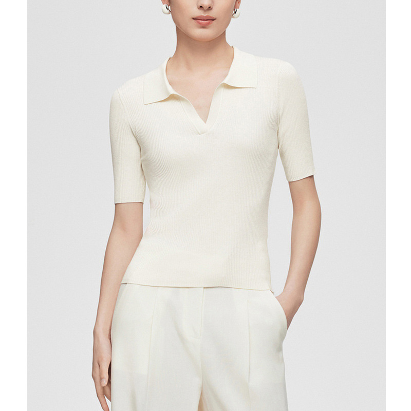 [ED Order] Silk Cotton Small Lapel Thin Short-sleeved Knitted Shirt Women's Early Spring New 2025 Top