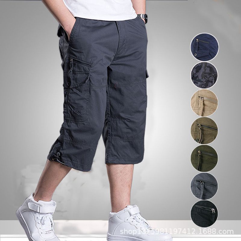 Dad's Cropped Trousers Men's Overalls Mid-Pants Men's Loose Thin Men's Multi-Pocket Outdoor Sports Casual Shorts