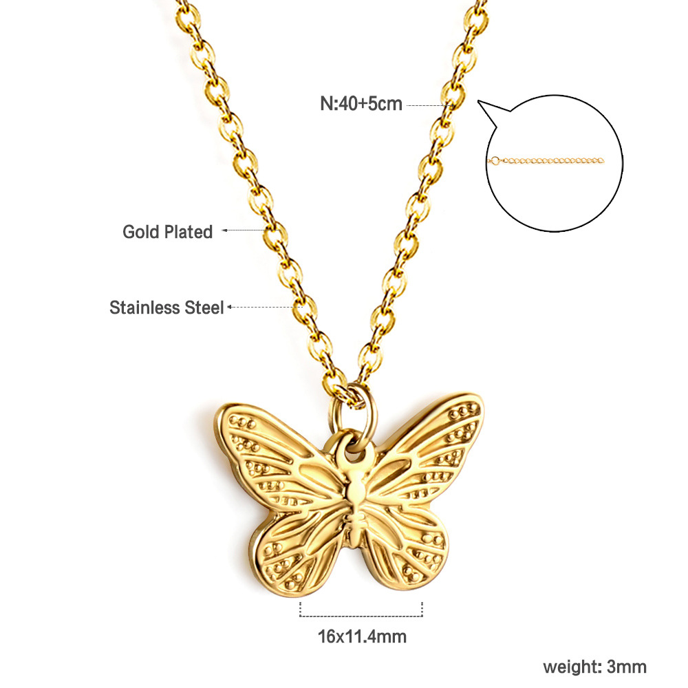 Style Simple Papillon Acier Inoxydable Acier Au Titane Placage Incruster Strass Coquille Collier display picture 3