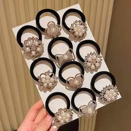 跨境新品满钻珍珠发圈高级感不伤发头绳可爱少女扎马尾发绳