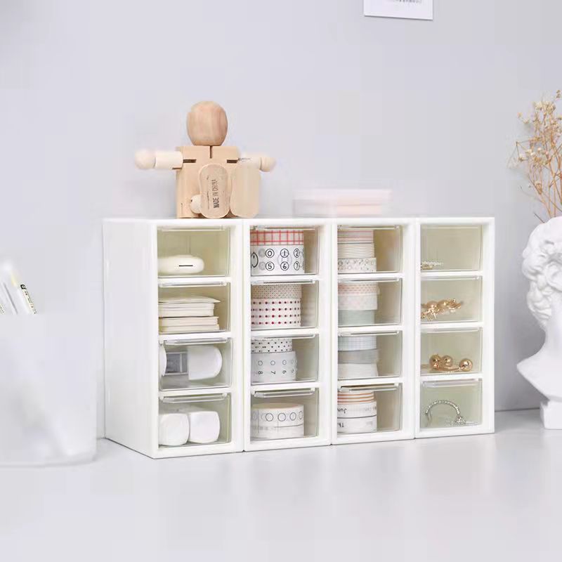现代简约四层整理盒耳环项链学生宿舍杂物收纳抽屉式四宫格收纳盒