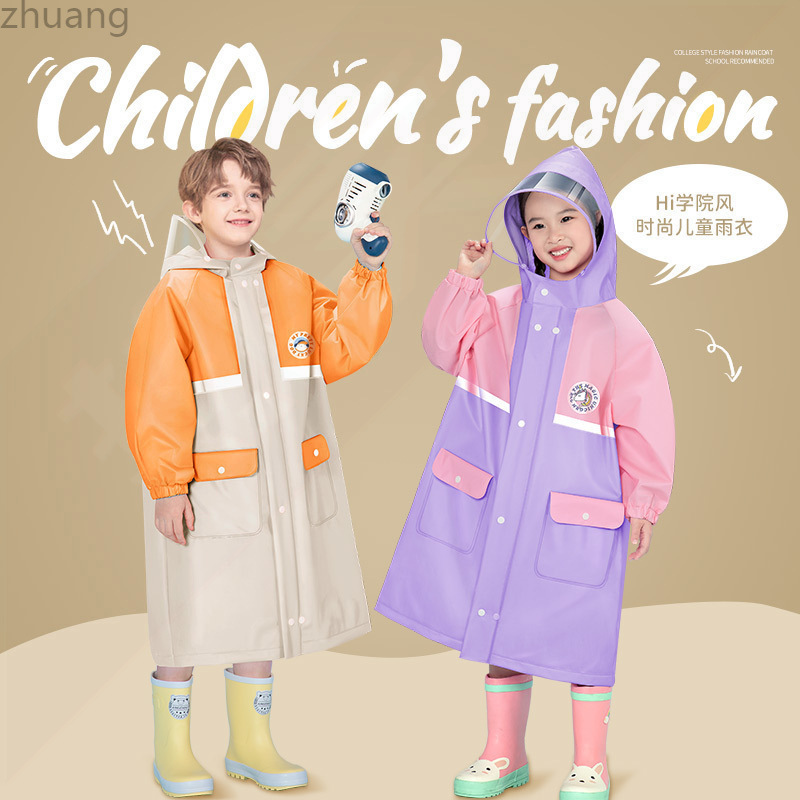 [Dropshipping] Children's Raincoat Wholesale College Style Kindergarten Big Kidsren and Small Kidsren Go to School with Schoolbags and Full Body